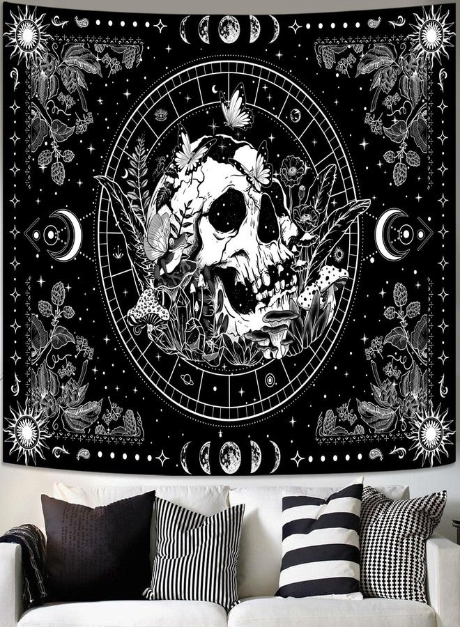 Aipon Black and White Skeleton Tapestry Bedroom Skull Mushroom Tapestries Hippie Nature Plants Floral Flower Aesthetic Tapestry Wall Hanging for Living Room Dorm (Black, 48'' × 36'') - Image 3
